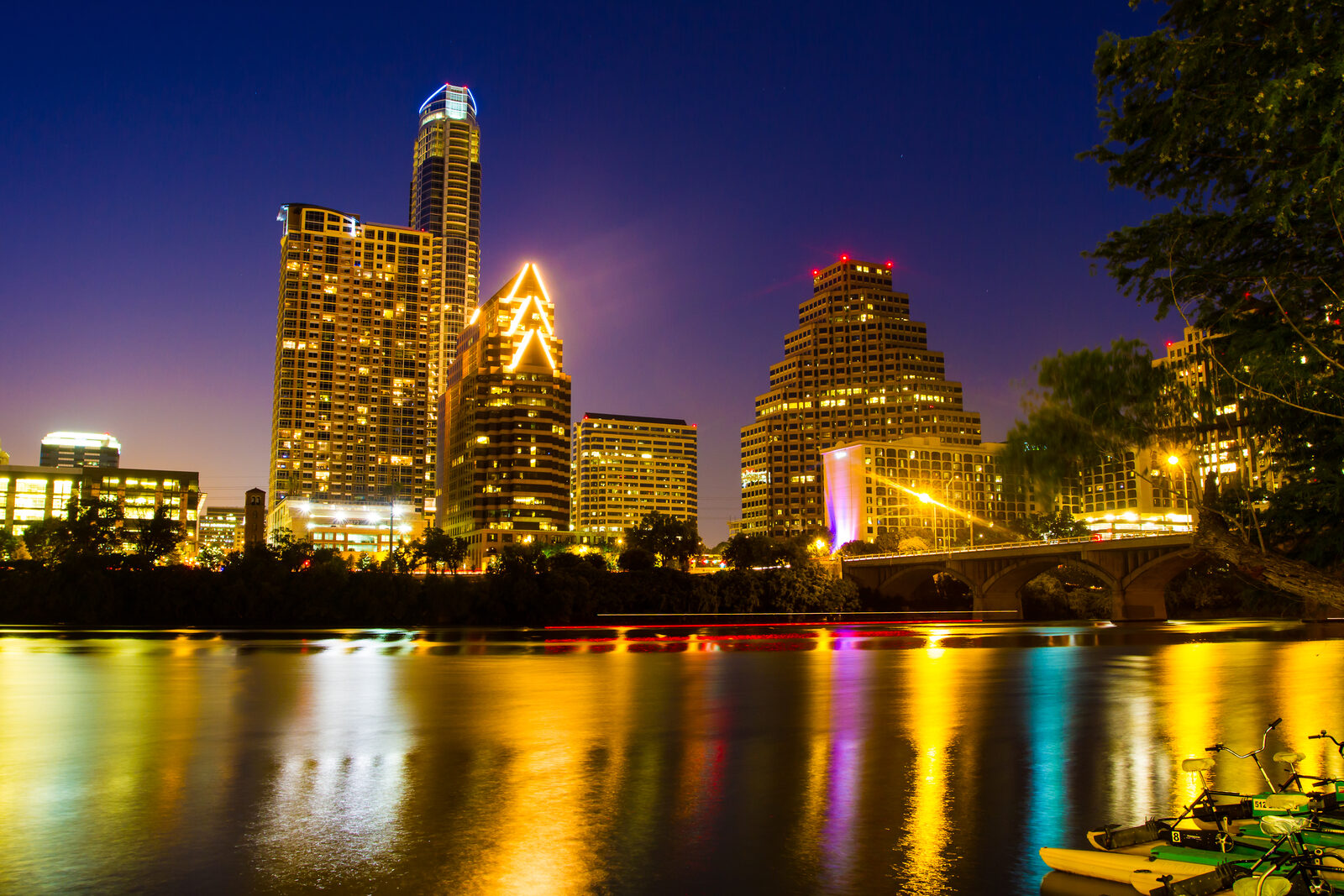 The downtown Austin skyline after dark